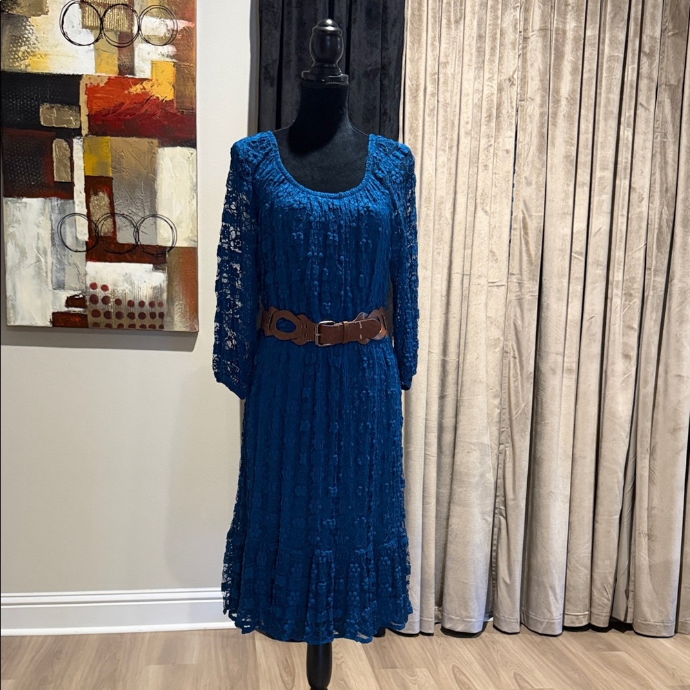 I.N. Studio Teal Lace Long Sleeve Dress